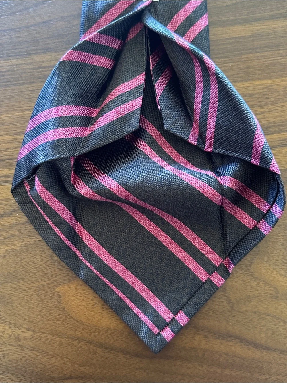 ISAIA Seven Fold Brown & Pink Striped Silk Tie